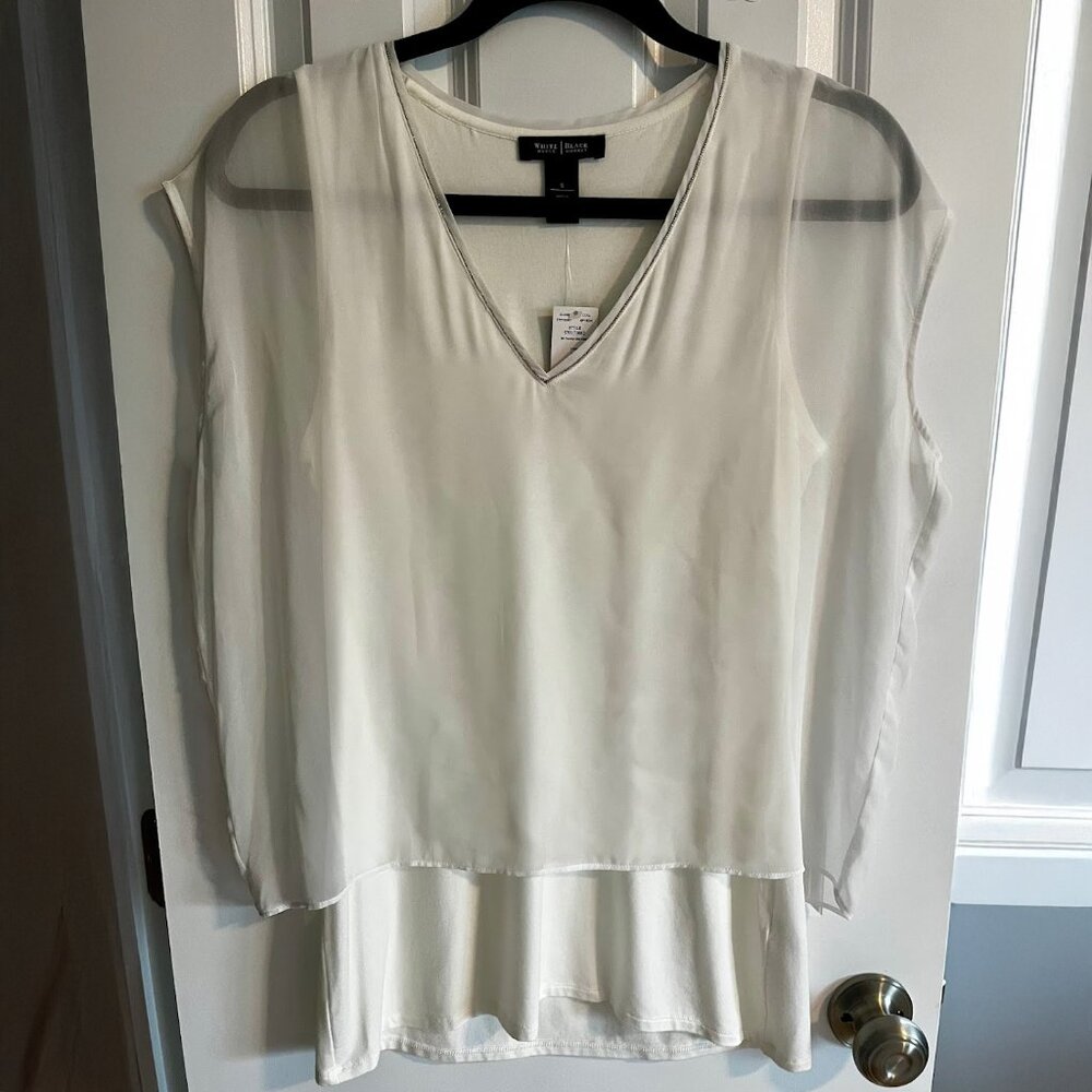 NWT White House Black Market White Flowy Tunic Top, Size Small